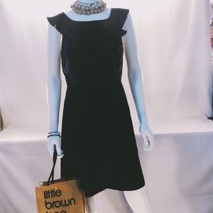 Tibi 100% black silk ruffle trim dress